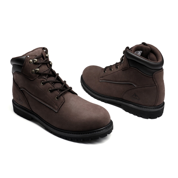 Men's Soft Toe Leather Work Boots - BROWN - 3